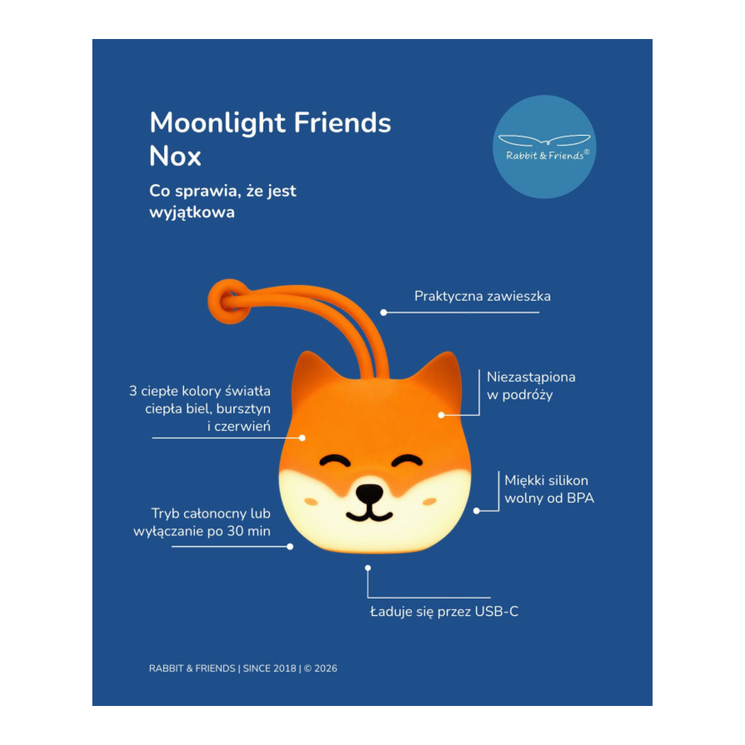 Lis Nox - Lampka dla Dzieci do Zawieszenia - Nocna Miękka Silikonowa - Rabbit & Friends