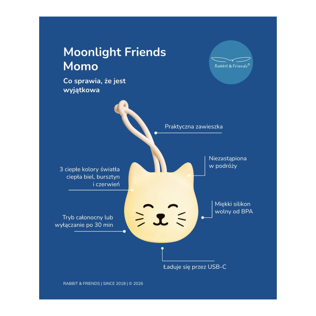Kot Momo - Lampka dla Dzieci do Zawieszenia - Nocna Miękka Silikonowa - Rabbit & Friends