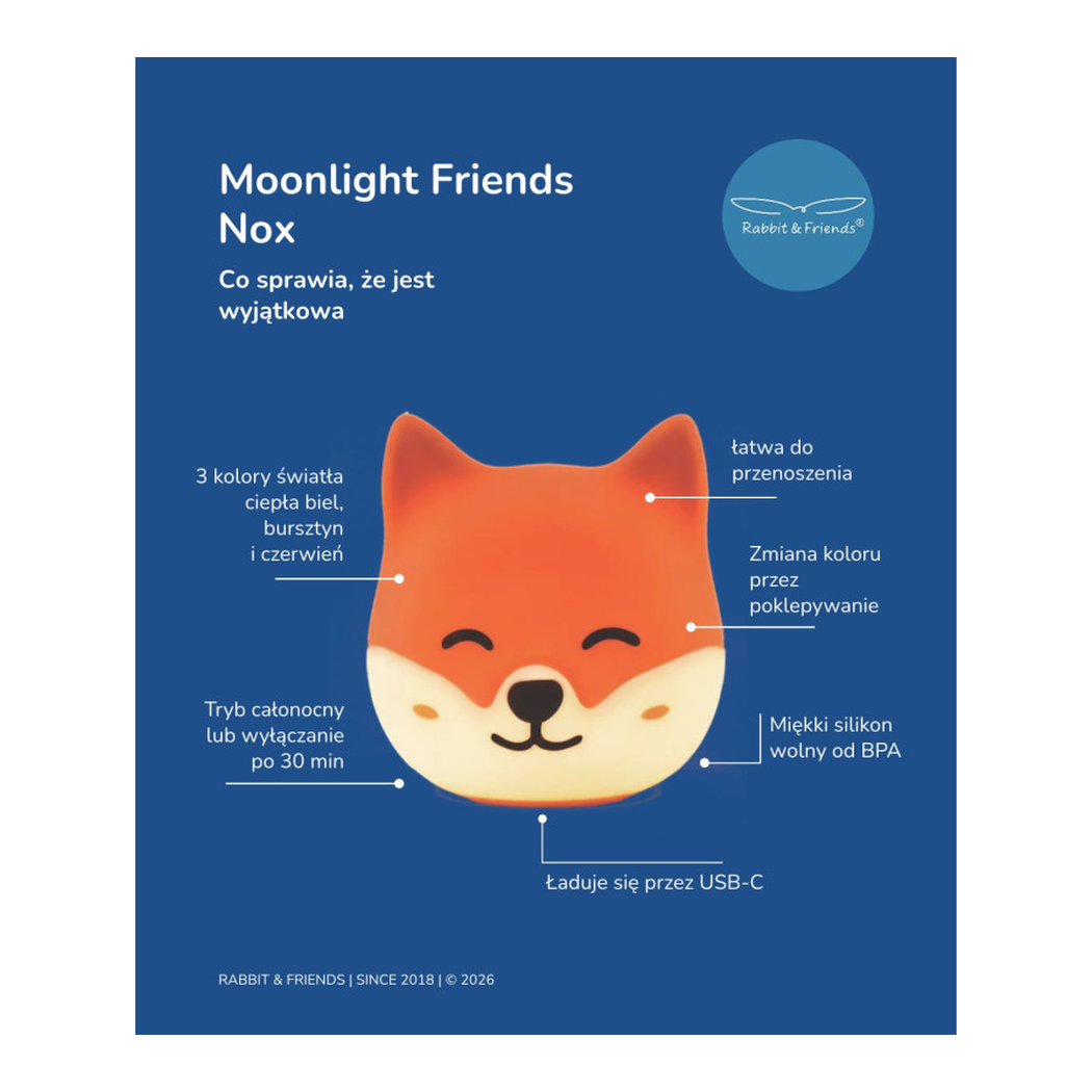 Lis Nox - Lampka Nocna dla Dzieci - Miękka Silikonowa - Rabbit & Friends