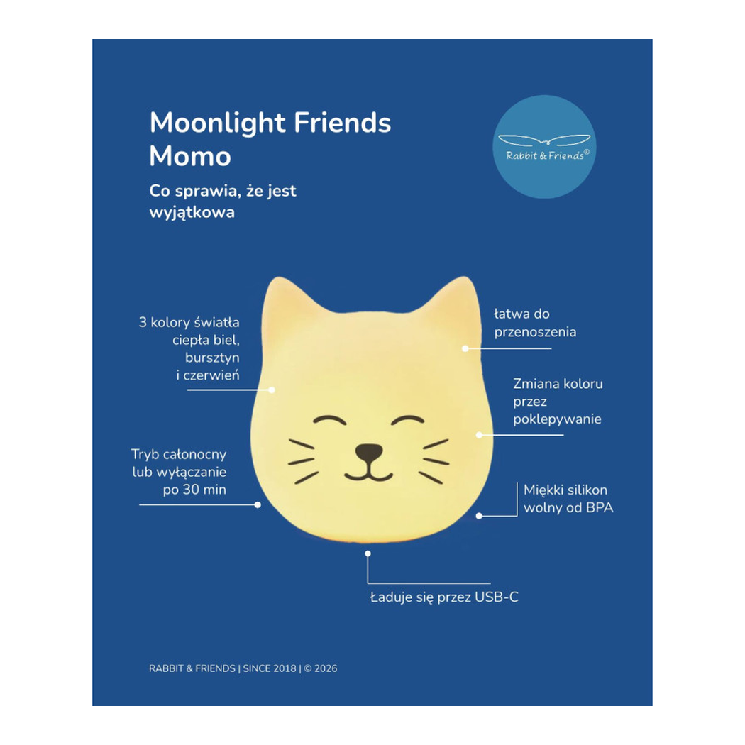 Kot Momo - Lampka Nocna dla Dzieci - Miękka Silikonowa - Rabbit & Friends