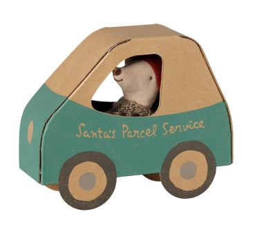 Świąteczna Myszka Młodszy Brat w Pudełku Autku - Christmas Mouse in Car Box - Maileg