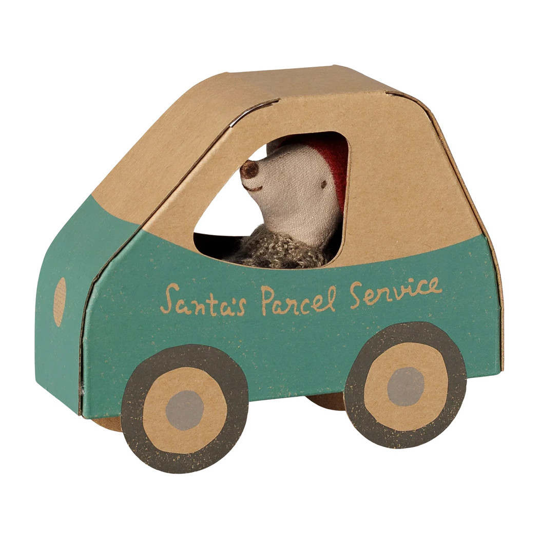 Świąteczna Myszka Młodszy Brat w Pudełku Autku - Christmas Mouse in Car Box - Maileg