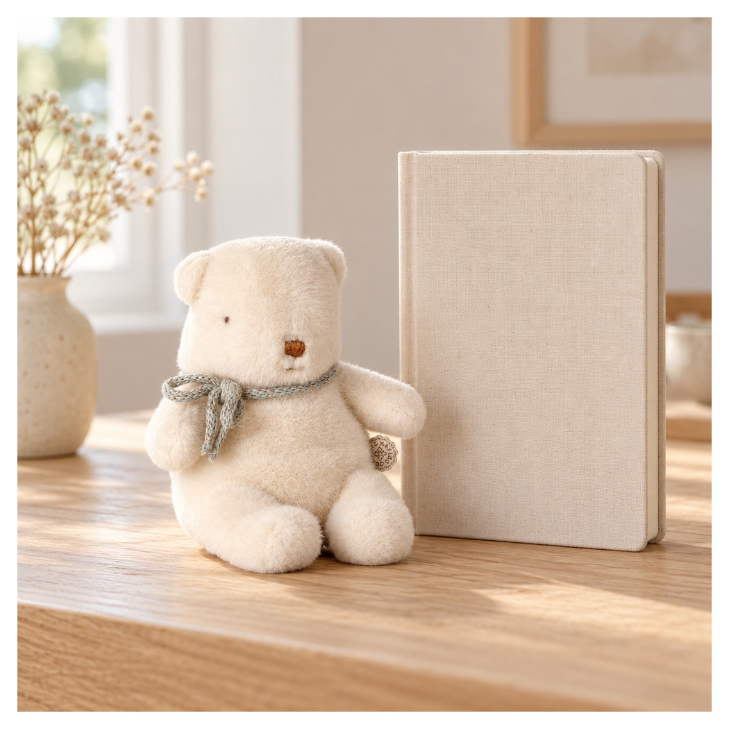 Mini Pluszowy Miś z Kokardką - Kremowy - Maskotka Niedźwiedż - Teddy Bear - Maileg